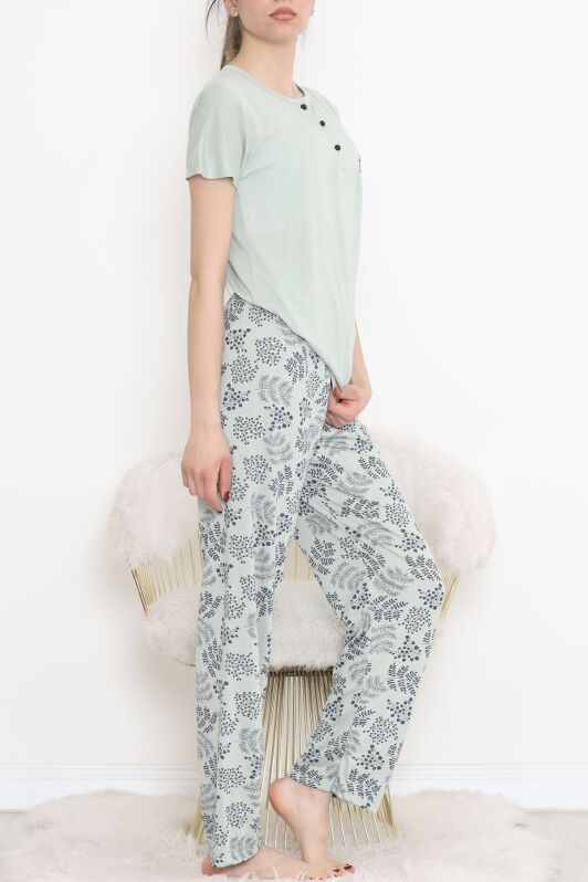 Düğmeli Pijama Takımı Mint - 704.1287. - 4