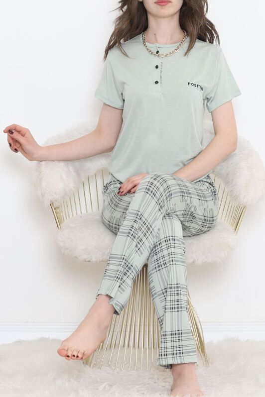 Düğmeli Pijama Takımı Mintyeşili - 704.1287. - 1