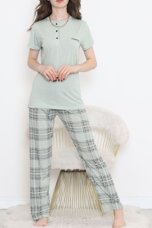 Düğmeli Pijama Takımı Mintyeşili - 704.1287. - 2