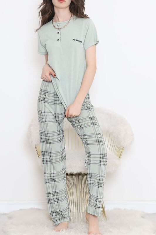 Düğmeli Pijama Takımı Mintyeşili - 704.1287. - 3