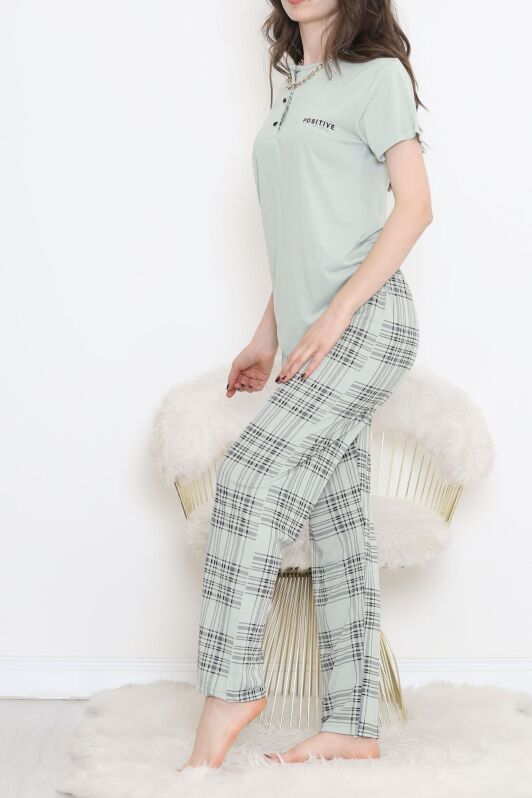 Düğmeli Pijama Takımı Mintyeşili - 704.1287. - 4