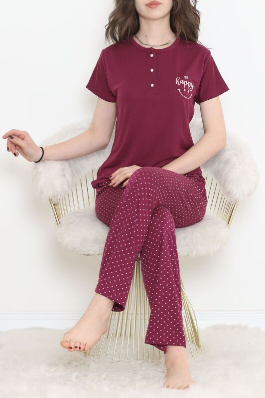 Düğmeli Pijama Takımı Mürdümekru - 704.1287. - 1