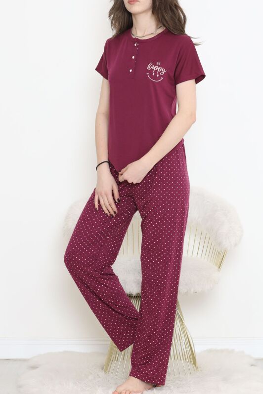 Düğmeli Pijama Takımı Mürdümekru - 704.1287. - 2