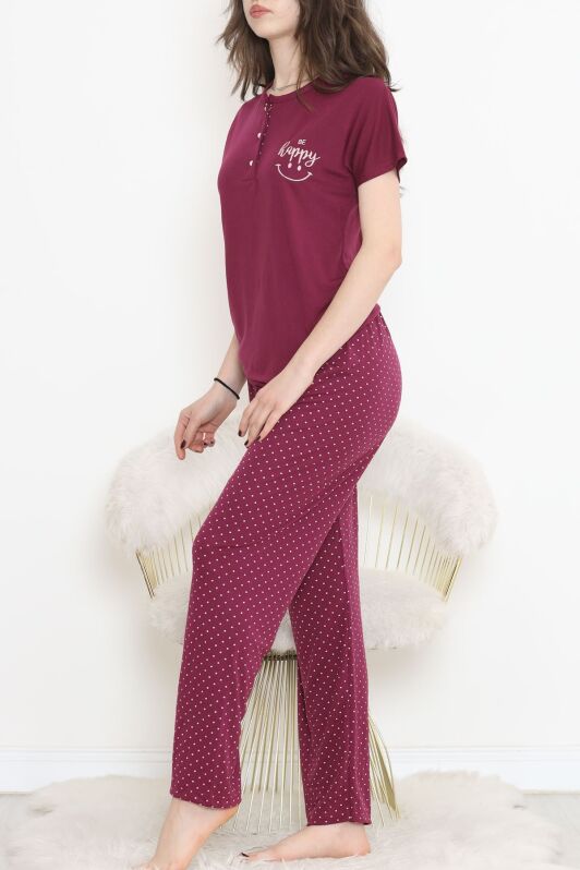 Düğmeli Pijama Takımı Mürdümekru - 704.1287. - 3
