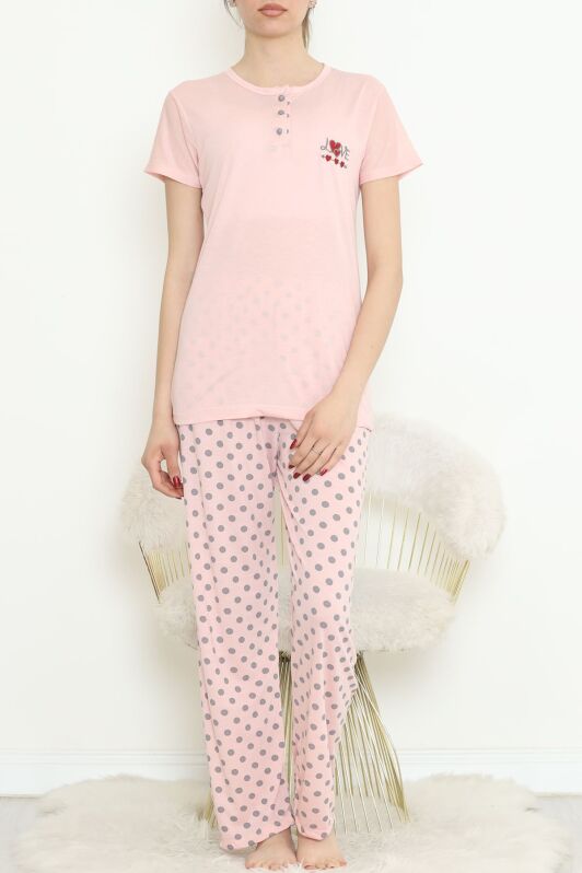 Düğmeli Pijama Takımı Pembe - 704.1287. - 1