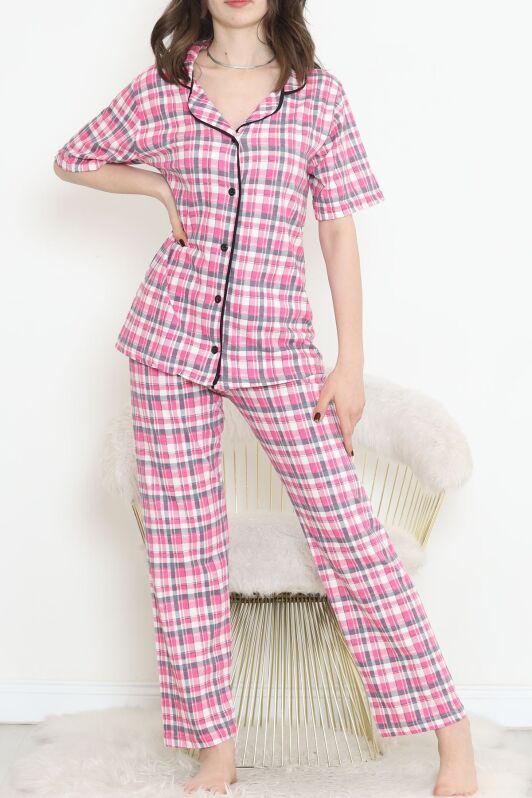 Düğmeli Pijama Takımı Pembekareli - 11449.102. - 2