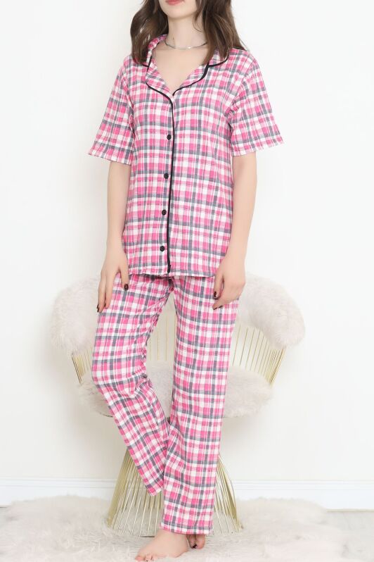 Düğmeli Pijama Takımı Pembekareli - 11449.102. - 3