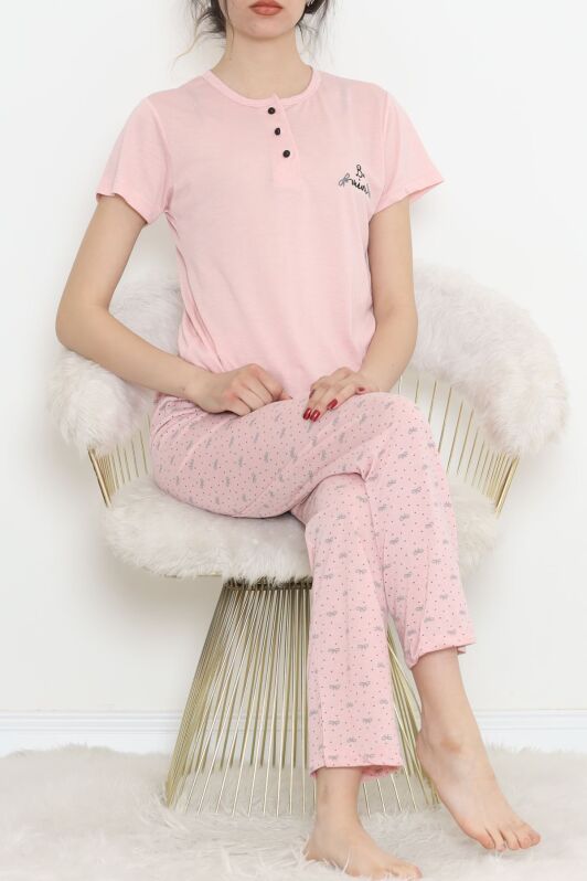 Düğmeli Pijama Takımı Pudra2 - 704.1287. - 1
