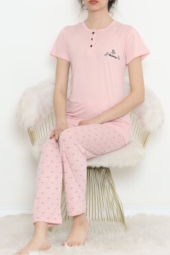 Düğmeli Pijama Takımı Pudra2 - 704.1287. - 2