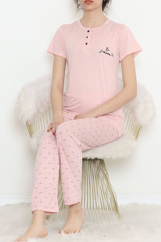 Düğmeli Pijama Takımı Pudra2 - 704.1287. - 2