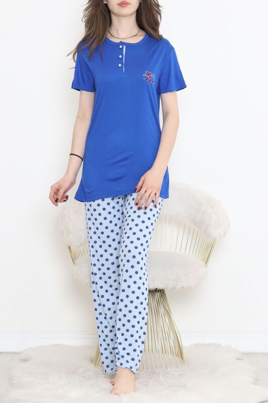 Düğmeli Pijama Takımı Saksmavi - 704.1287. - 1