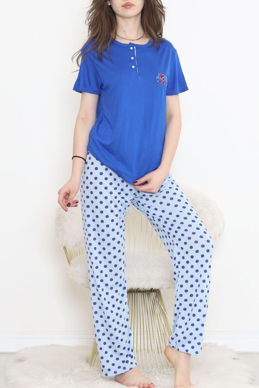 Düğmeli Pijama Takımı Saksmavi - 704.1287. - 2