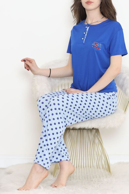 Düğmeli Pijama Takımı Saksmavi - 704.1287. - 3