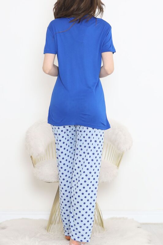Düğmeli Pijama Takımı Saksmavi - 704.1287. - 4