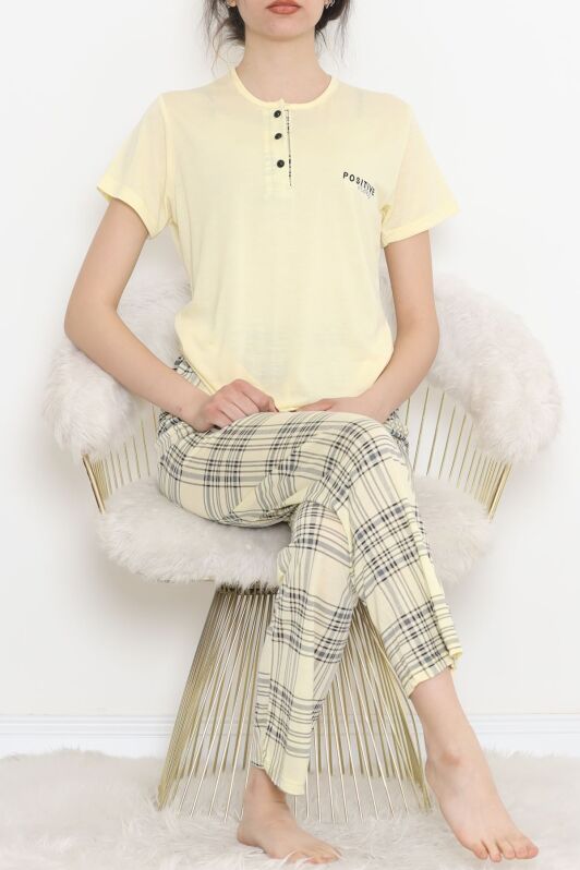 Düğmeli Pijama Takımı Sarı - 704.1287. - 1