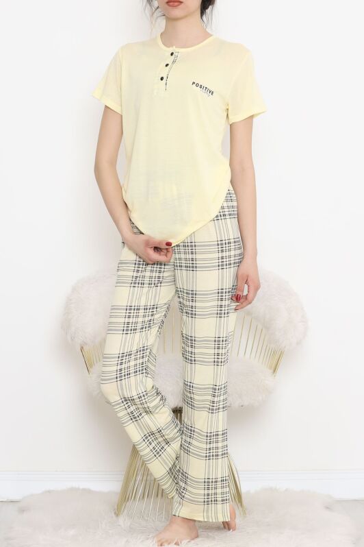 Düğmeli Pijama Takımı Sarı - 704.1287. - 3