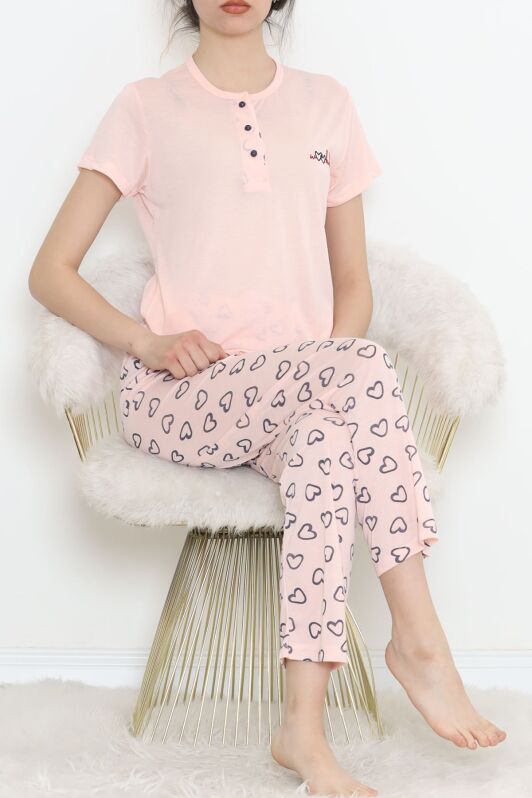 Düğmeli Pijama Takımı Somon - 704.1287. - 1