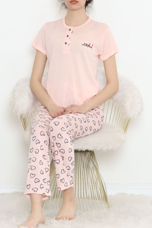 Düğmeli Pijama Takımı Somon - 704.1287. - 2
