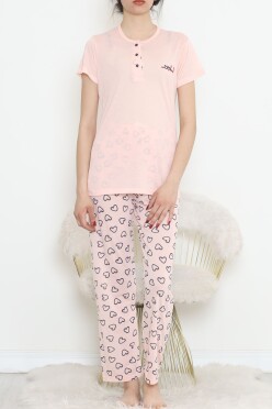 Düğmeli Pijama Takımı Somon - 704.1287. - 3