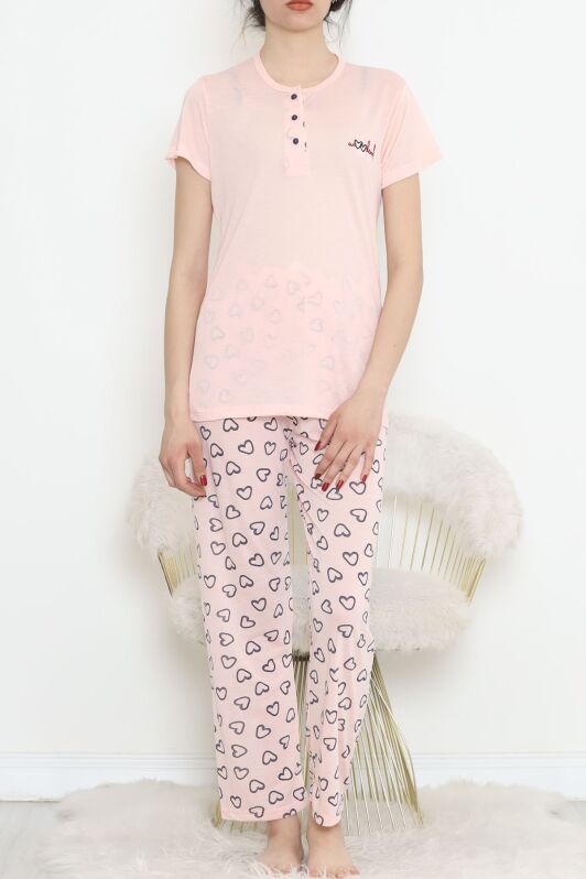 Düğmeli Pijama Takımı Somon - 704.1287. - 3