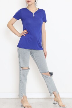 Fermuar Detaylı Bluz Saks - 11366.599. - 4