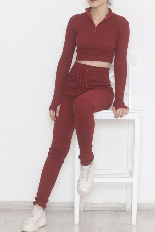 Fermuarlı Crop Takım Bordo - 12130.1748. - 4