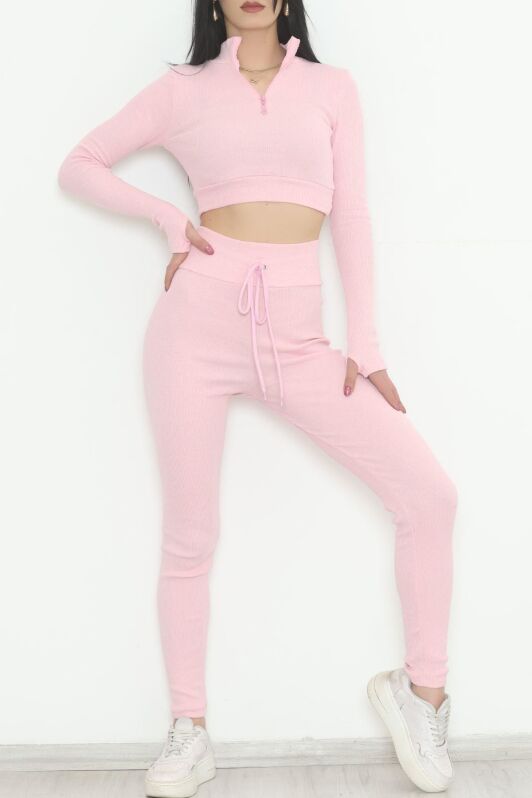 Fermuarlı Crop Takım Pembe - 12130.1748. - 3