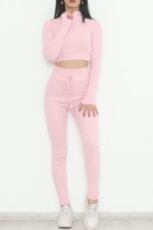 Fermuarlı Crop Takım Pembe - 12130.1748. - 4