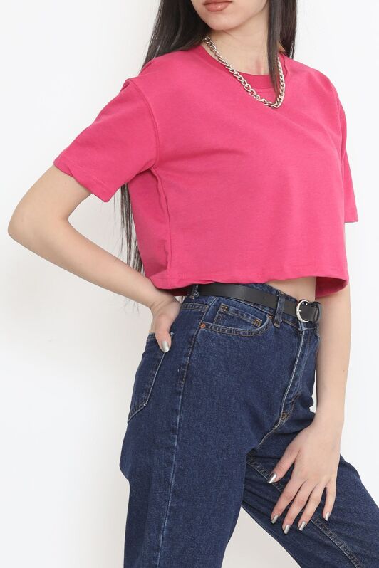 İki İplik Crop Tişört Koyupembe - 15151.751. - 3
