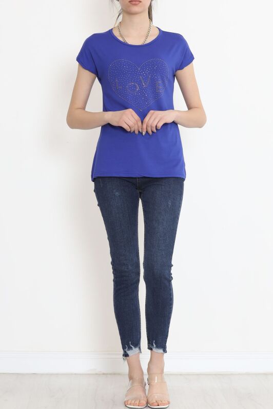 İşlemeli Bluz Saks - 17126.599. - 4