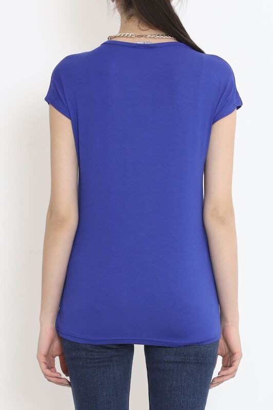İşlemeli Bluz Saks - 17126.599. - 5