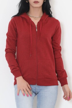 Kapşonlu Fermuarlı Sweat Bordo - 11866.108. - 1