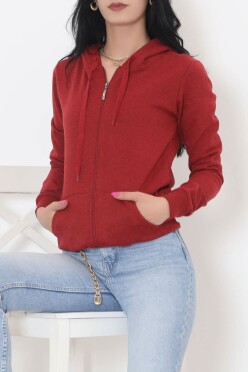 Kapşonlu Fermuarlı Sweat Bordo - 11866.108. - 3