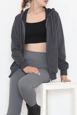 Kapşonlu Fermuarlı Sweat Füme - 11285.053. - 1