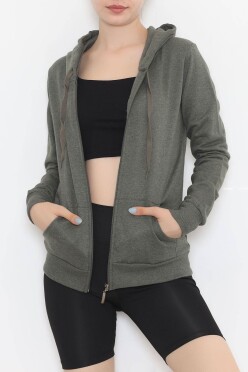 Kapşonlu Fermuarlı Sweat Haki - 11866.108. - 1