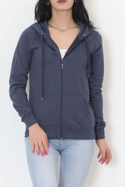 Kapşonlu Fermuarlı Sweat Koyuindigo - 11866.108. - 1