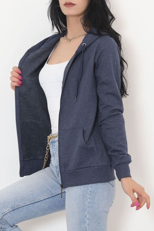 Kapşonlu Fermuarlı Sweat Koyuindigo - 11866.108. - 2