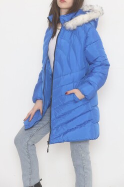 Kapşonu Kürklü Mont Saks - 5129.1555. - 4