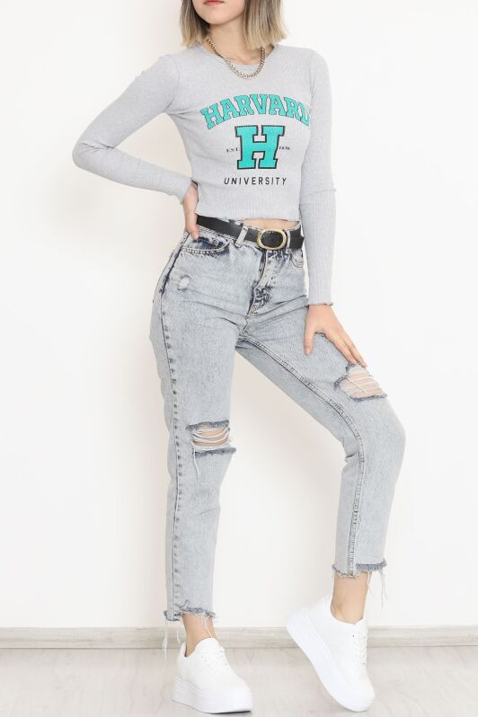 Kaşkorse Baskılı Bluz Gri - 15844.1567. - 4