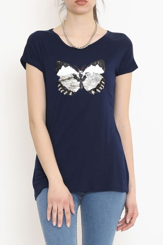 Kelebek Pullu Bluz Lacivert - 17129.599. - 2