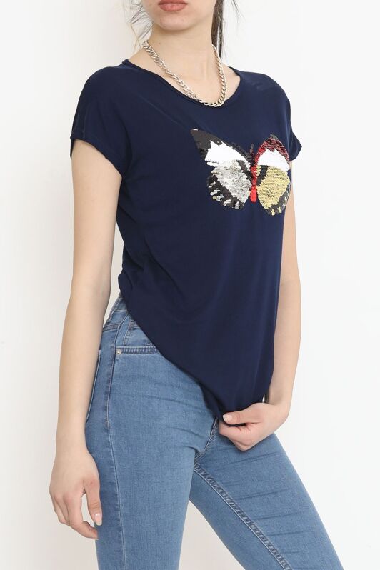 Kelebek Pullu Bluz Lacivert - 17129.599. - 3