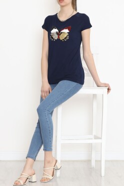Kelebek Pullu Bluz Lacivert - 17129.599. - 4
