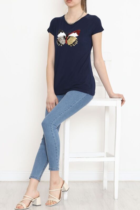 Kelebek Pullu Bluz Lacivert - 17129.599. - 4