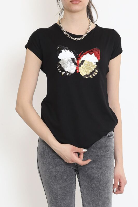 Kelebek Pullu Bluz Siyah - 17129.599. - 2
