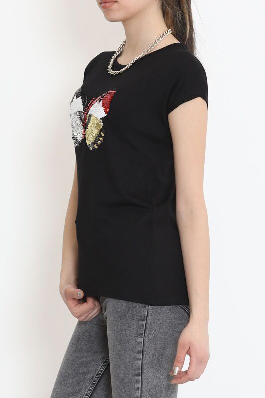 Kelebek Pullu Bluz Siyah - 17129.599. - 3