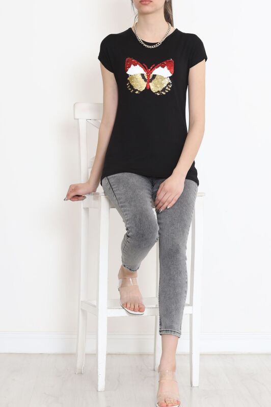 Kelebek Pullu Bluz Siyah - 17129.599. - 5