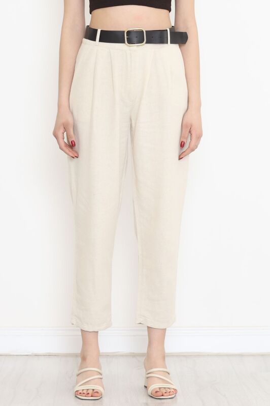Kemerli Keten Pantolon Taş - 18073.1247. - 1