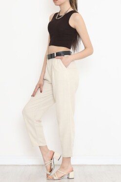 Kemerli Keten Pantolon Taş - 18073.1247. - 4