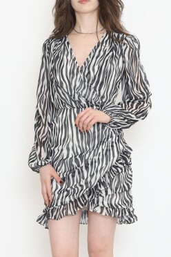 Kruvaze Şifon Elbise Zebra - 17884.1247. - 2