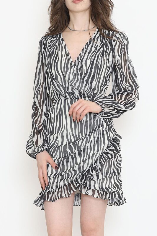 Kruvaze Şifon Elbise Zebra - 17884.1247. - 2